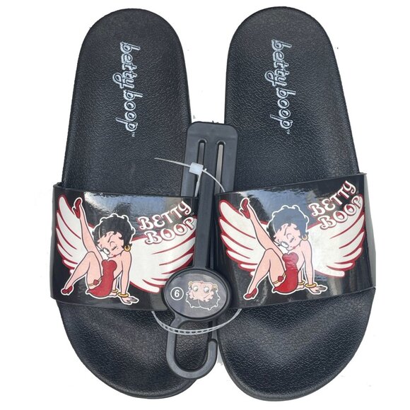 NEW Betty Boop Wings Footbed Slide Slip-on Flat Beach Summer Sandals Women's - Picture 1 of 5